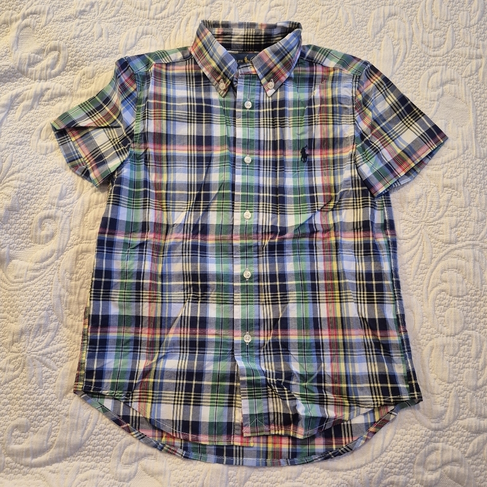 Ralph Lauren boys size 6 short sleeve plaid button down shirt NWOT